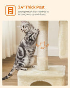 Feandrea Cat Tree, 33.1-Inch Cat Tower, Plush Condo for Large Cats up to 16 lb, Large Perch, 2 Caves, Scratching Post, Beige UPCT61M