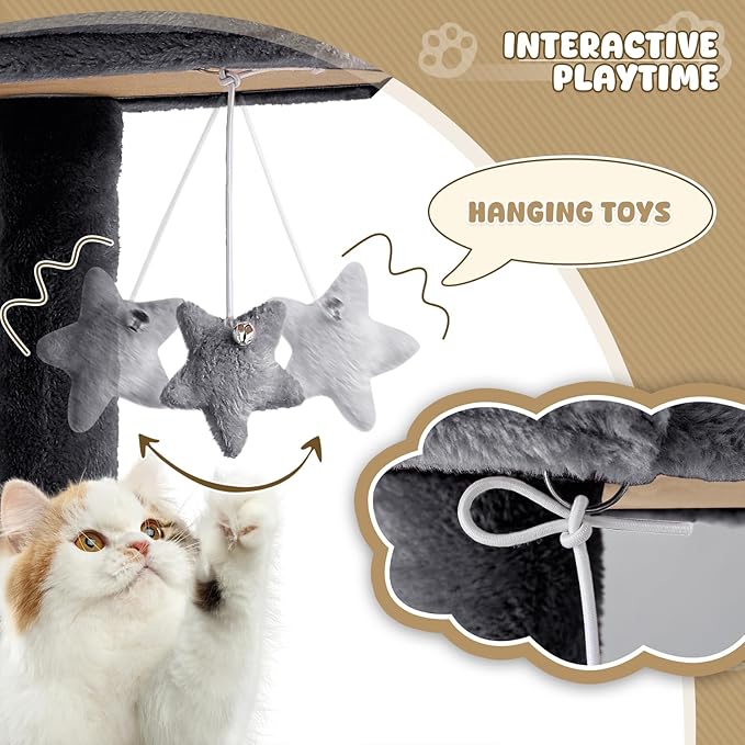Magshion Cat Tree 77" Cats Tower for Indoor Cats, Multi-Level Cat Condo with Scratching Post, Top Perch, Sisal Board and Dangling Ball, Cat Stand Jumping Platform Kittens Pet Play House (Smoke Grey)