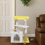 Cat Tree for Indoor Cats, 27'' Small Cat Tower Cat Condo with Sisal Scratching Ramp, Cozy Hammock and Removable Flower Bed Perch for Kittens (Off White)