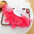 Dog Birthday Dress with Cake Pattern & Bowknot Girl Puppy Clothes for Small Dog Cat Birthday Outfit with Tutu Skirt Party Tulle Pet Apparel (Fuchsia, Small)