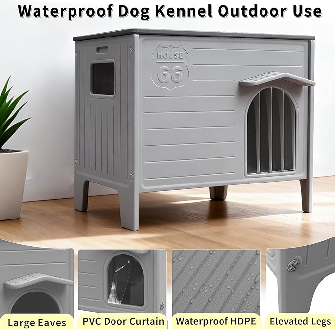 Rockever Large Dog House Outdoor Indoor for Medium Large Dogs, Plastic Elevated Outdoor Dog House Waterproof Dog Kennel with Window, Easy Clean and Assemble(L)