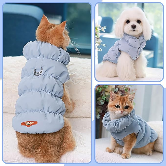 Winter Warm Dog Jacket for Small Medium Dogs Cat Cold Weather Coats with Harness Paded Dogs Fleece Vest Waterproof Windproof Dog Snow Jacket Pet Puppy Clothes (Light Blue,XXL)