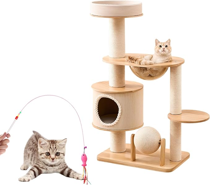 Generic Cat Tree Tower Integrated Wood Cat Nest Climbing Frame with Scratching Post Cats House Pet Toy Pet Supplies Climbing Frame