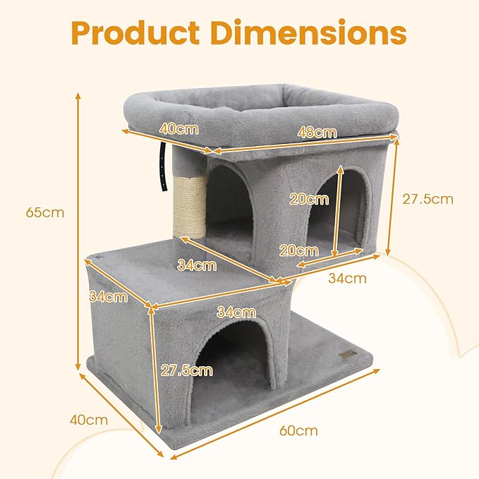 PETSITE 25.5-inch Small Cat Tree, Modern Multi-Level Cat Tower with 2 Comfy Condos, Sisal Scratching Posts, Large Plush Top Perch, and Anti-Tipping Kits, Ideal for Indoor Cats and Kittens (Grey)