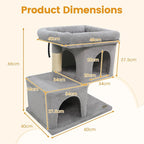 PETSITE 25.5-inch Small Cat Tree, Modern Multi-Level Cat Tower with 2 Comfy Condos, Sisal Scratching Posts, Large Plush Top Perch, and Anti-Tipping Kits, Ideal for Indoor Cats and Kittens (Grey)