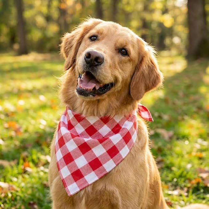 Dog Bandanas 1 Pack; Cotton Linen Red Bandana Checkered for Large Dogs; Soft Breathable Dog Accessories; Holiday Dog Apparel & Accessories