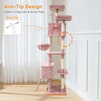 82" Tall Cat Tree,Giant Cat Tree for Indoor Cats Large Adult, Heavy Duty Cat Tree Tower, Extra Large Cat Trees with Scratching Posts, Cat Condos, Hammock,Top Perch,Ramp (Pink)