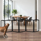 ZJSF Freestanding Foldable Dog Gate for House Extra Wide Wooden Black Indoor Puppy Gate Stairs Dog Gates Doorways Tall Pet Gate 6 Panels Fence