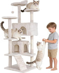BLKMTY Cat Tree 54" Tall Cats Tower Large Cat Condo Climber Cats Climbing Stand with Top Perches Playhouse and Climbing Ladder Kitty Activity Tree w/Scratching Post Toys, Beige