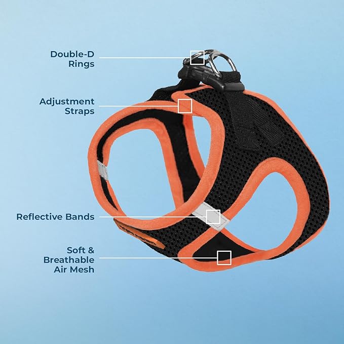 Best Pet Supplies - All Weather Mesh/Plush, Reflective, No Pull Harness for Small, Medium Dogs, Cats - Secure with Hook & Loop Fastener, Buckle, Double D-Rings - Black/Orange Trim, M