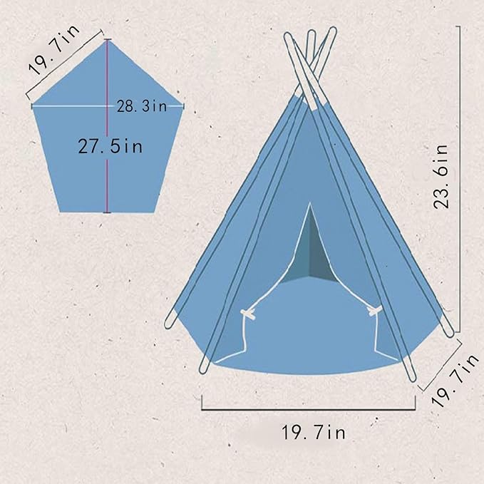 Cat Teepee Tent Bed,Outdoor Indoor Dog House Portable Washable Pet Tent for Small Dogs with Cushion Inside Pet Teepee for Small Medium Animals (Blue&White, M)