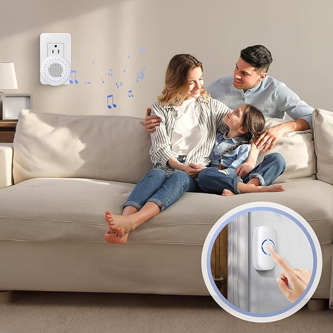 Doorbell Wireless Classroom Doorbell - PHYSEN Door Bells Ringer Chimes Wireless - Operating at 1000ft Range, 32 Ringtones, 4 Volume Levels, LED Flash - Waterproof Wireless Doorbells for Home Kids Room