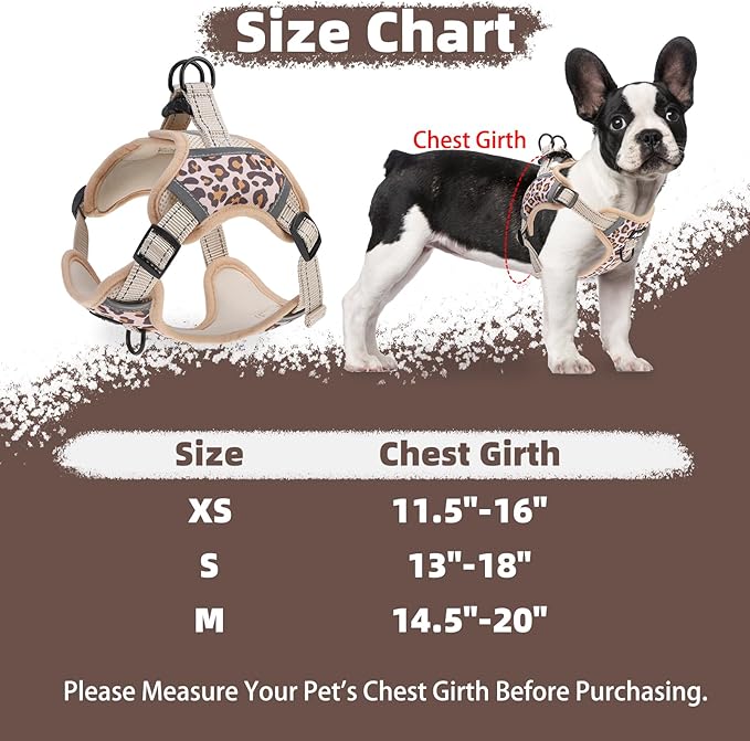 PUPTECK No Pull Dog Harness Small Sized Dog, Adjustable Reflective Escape Proof Easy Control, Comfortable Soft Padded Step in Pet Vest Harness, Brown Leopard, S