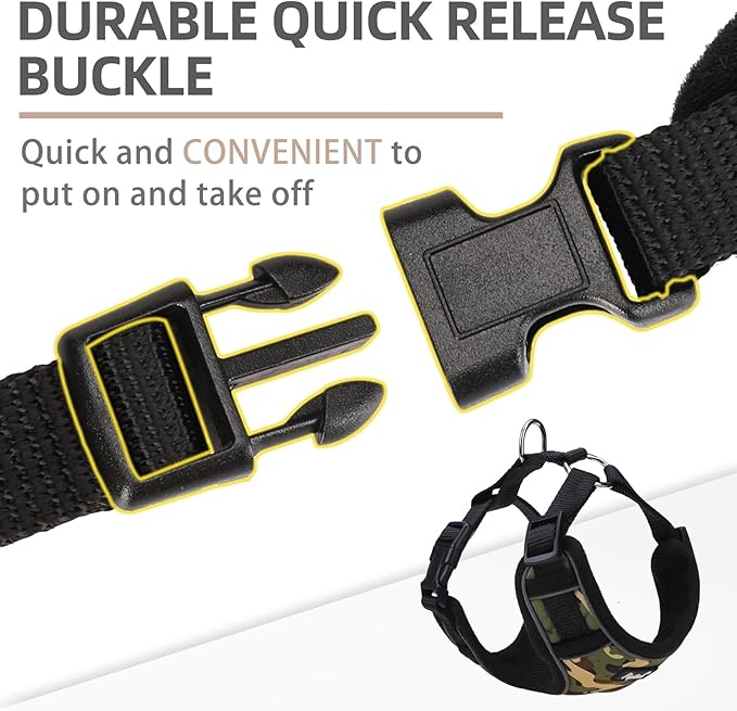PUPTECK Small Dog Harness and Leash Set, No Pull Adjustable Puppy Cat Harness, Reflective Soft Mesh Pet Vest Small Sized, Camouflage, M