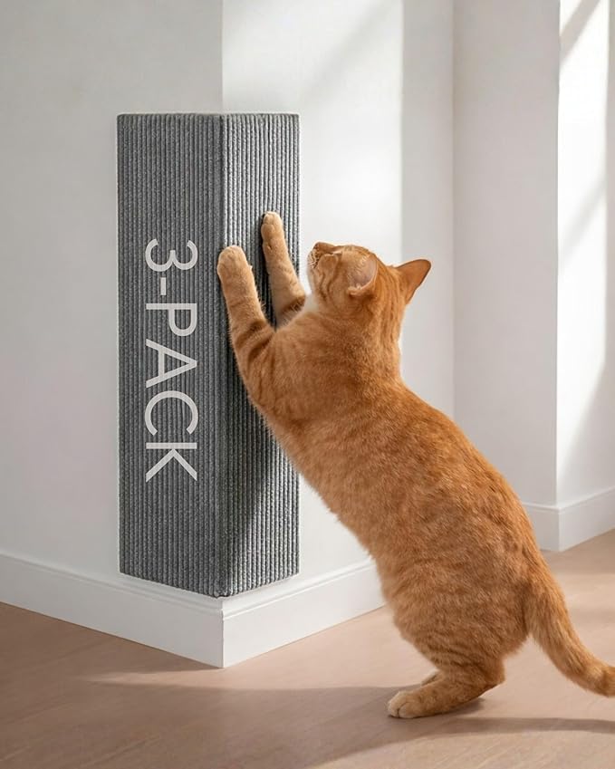 Trimmable Self-Adhesive Cat Scratch Mat, DIY Climb Scratcher for Cat Tower, Couch, and Furniture Protector, Replacement Pads (Grey, 23.6''x11.8'', 3-Pack)