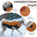 Queenmore Warm Fleece Dog Jacket, Cold Weather Waterproof Dog Snow Jacket with Leash Hole, Reflective Turtleneck Dog Snow Jacket Snowsuit,Dog Warm Coat for Small Medium& Large Dogs(Brown,XL)