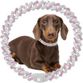 Pink Dog Chain Collar,Bling Diamond Cuban Link Dog Collar Dog Necklaces Rhinestone Bling Glitter Metal Pet Jewelry for Puppy Small Medium Large Dogs (Pink 26inch)
