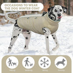 IDOMIK Warm Dog Coat with Harness, Waterproof Reflective Dog Jackets for Small Medium Large Dogs, Fleece High Collar Winter Jacket with Zipper, Pet Winter Snowsuit Clothes for Cold Weather,Khaki S