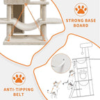 68.5 in Multi-Level Cat Tree for Indoor Cats Large Adult Heavy Duty Cat Tower for Large Cats with 2 Condos/Plush Perches/Sisal Scratching Posts/Hammocks/Basket/Dangling Balls, #2605 Beige