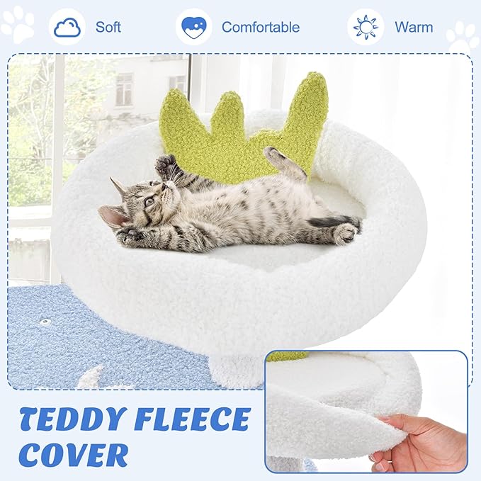 PETSITE Ocean-Themed Cat Tree for Indoor Cats, Multi-Level Cat Tower with Natural Sisal Scratching Posts, Hanging Toys and Padded Top Perch, Modern Cat Tree for Large Cats 20 lbs Heavy Duty (66")