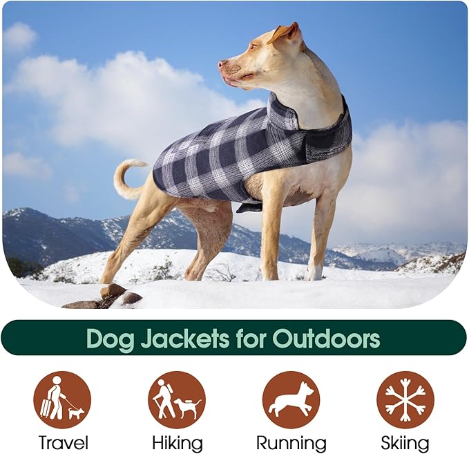 Kuoser Dog Winter Coat, Reversible Dog Jacket, Warm Doggie Coat British Style Puppy Cold Weather Vest, Windproof Pet Clothes Vest for Small Dogs, Blue S