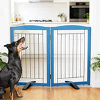 ZJSF Freestanding Dog Fence Indoor, Foldable Dog Gate for Doorways, Stairs or Hallways, Sturdy Wood Extra Wide Pet Gate with Support Feet for The House, Blue, 32 "Height-2 Panels