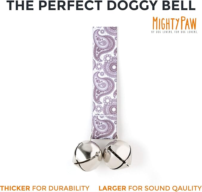 Mighty Paw Designer Dog Doorbell - Tinkle Bell 2.0 - Potty Training Aid - Doggy Bell for Housetraining - Stormy Grey Paisley