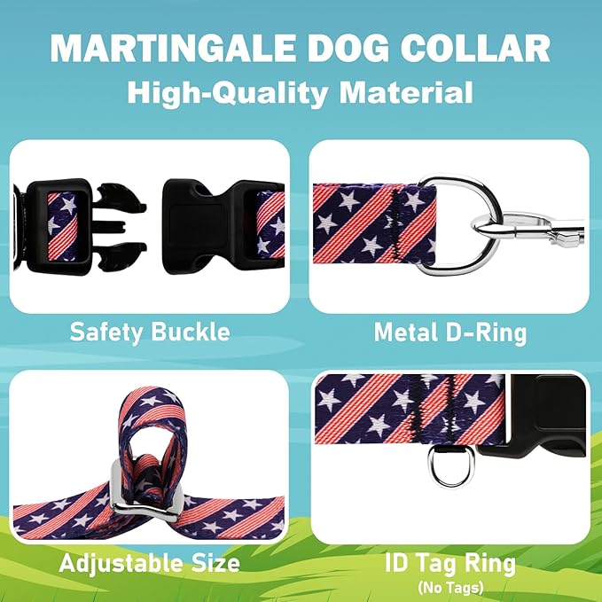 American Flag Martingale Collar for Dogs with Buckle 4th of July No Pull Adjustable Nylon Limited Slip Training Dog Collars (Navy Blue Flag, Medium)