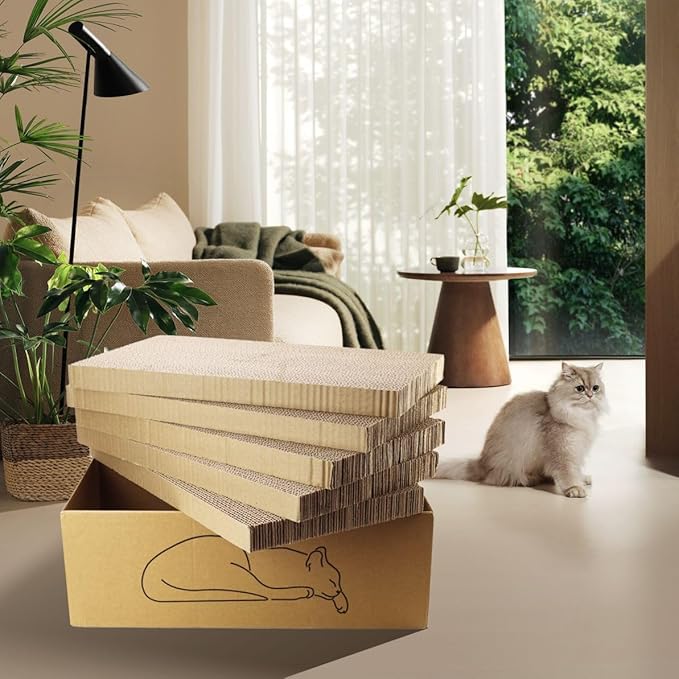 17.3 inch Extra Large Cat Scratcher pad ，5 Pack in 1 Cardboard Box for Medium Large Cat Multi-Cats, 5 PCS Reversible Cat Scratching Boards,Ex-Large Cat Scratcher Box