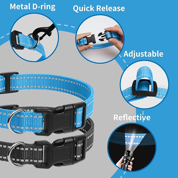 PaiPaitek Dog Shock Collar Replacement Strap, Reflective & Adjustable 3/4 x 28 Inch, Compatible with Multiple Brands Training Collars, Black/Blue Nylon, 2 Pack