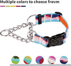 Martingale Dog Collars with Stainless Steel Chain, Reflective No Pull Walking Training Collar with Quick Release Buckle, Adjustable Slip Chain Nylon Dog Collars for Small Medium Large Dogs