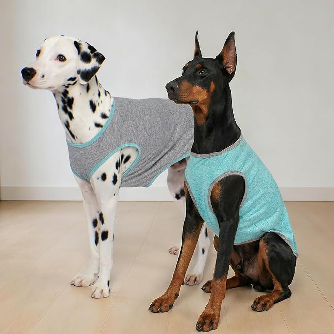 KYEESE 2 Pack Dog Shirts for Large Dogs Quick Dry Breathable Stretchy Sun Protection Dog T-Shirts with Reflective Label Tank Top Sleeveless Vest Dogs Clothes, Grey+Blue, 3XL