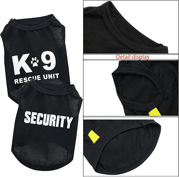 2Pack Dog Security Costume Cotton Dog Shirt for Small Dog Boy Pet Clothes K9/Security Puppy Black Vest T-Shirts Cat Top Tee Breathable Stretchy (Medium)