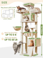 Taoqimiao 76-Inch Cat Tree with Scratching Posts,XXL Cat Tower for Large Cats with Cat Scratching Board,Extra-Large Metal Hammock,3 Perches, 2 Big Condos, Hanging Basket, MS047M, Beige