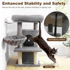 Tangkula Cat Tree Tower, 33.5 Inch Cute Cat Tower with 2-Tier Large Condo, Sisal Scratching Posts, Padded Top Perch, Dangling Toy, Rotatable Cozy Basket, Cat Climbing Furniture (Light Gray)