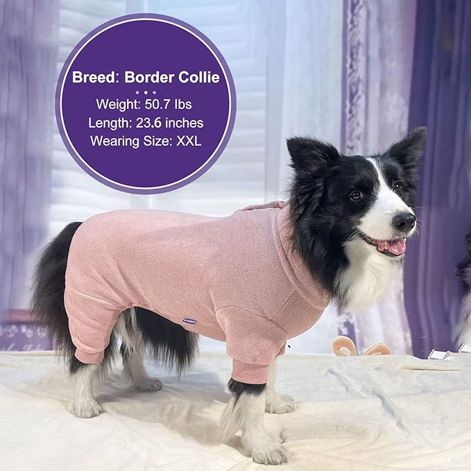 cyeollo Dog Pajamas Fleece Dog Pjs for Medium Dogs Onesie Stretchy Warm Winter Cold Weather Coat Doggie Clothes Jumpsuit Pet Outfits, Pink XXL