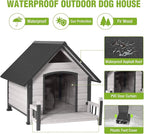 GUTINNEEN Dog House Outdoor with Anti-Bite Metal Frame, Dog Kennel with Porch and Weatherproof Roof for Small, Medium, Large Breeds, Puppy Home Indoor (White, 45’’ Medium)
