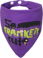 Halloween Dog Bandanas Costumes - So Franken Cute - Slogan Printed Holiday Pet Bandana Snap Button Triangle Scarf, 30-75lbs, Medium and Large Breed