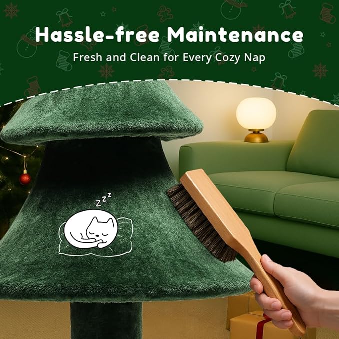 COMHOMA Christmas Cat Tree with 2 Cozy Houses,52" Holiday Cat Tower with Anti-Tip Safety,Festive Indoor Cat Climbing Furniture with Dangling Balls,Cat House and Climbing Tower for Kittens