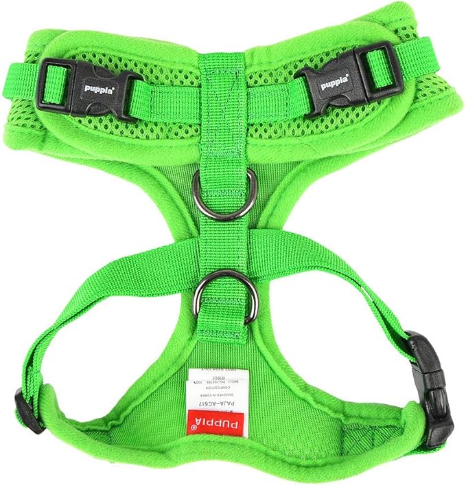 Authentic Puppia RiteFit Harness with Adjustable Neck, Green, Large
