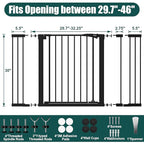 keny 29.7"-46" Baby Gate for Stairs, Auto Close Dog Gates for Doorways, Pressured Mounted No Drilling Pet Gate Extra Wide, One-Hand Opening Dual Lock Stair Gate, Indoor Kids Necessities, Black