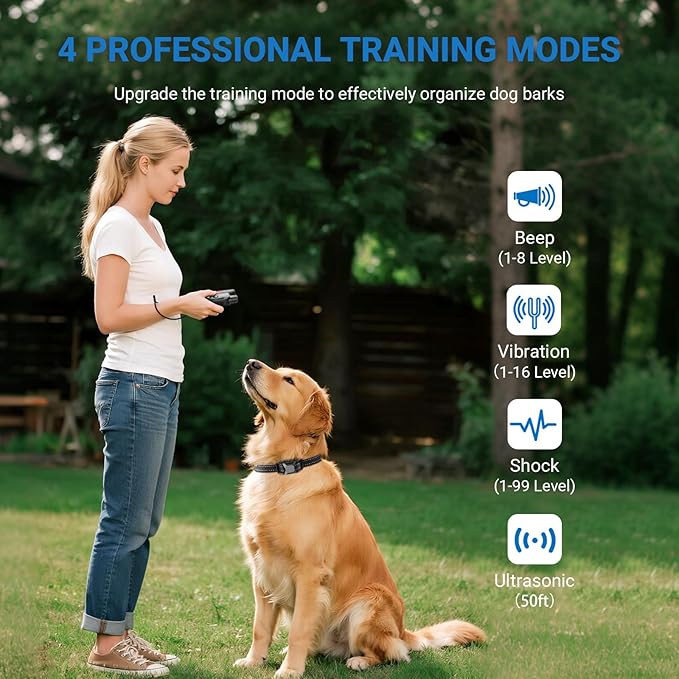 Dog Shock Collar with Remote Control,2000FT Range Dog Training Collar with 4 Training Modes,IP67 Waterproof Dog Bark Collar for Small Medium and Large Dogs(8-150lbs) (Blue)