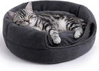 Hollypet Cat Bed Self-Warming 2 in 1 Foldable Kitty Cave House Nest Pet Sleeping Bed for Indoor Cats, Gray Igloo
