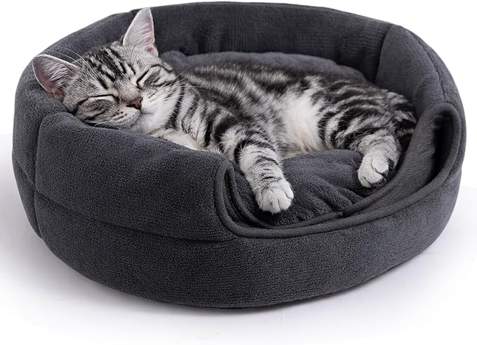 Hollypet Cat Bed Self-Warming 2 in 1 Foldable Kitty Cave House Nest Pet Sleeping Bed for Indoor Cats, Gray Igloo