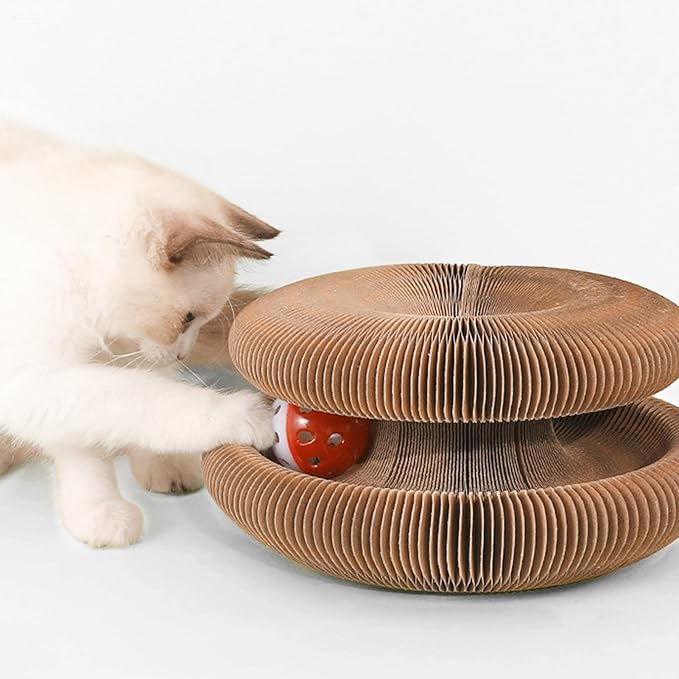 Accordion Magic Organ Cat Scratcher Board for Indoor Cats, Cardboard Cat Scratch Toy with Ball,Interactive Mental Physical Exercise Cat Toy