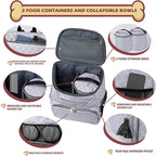BAGLHER Dog Travel Bag Backpack, Airline Approved Pet Supplies Backpack, Dog Travel Bag with 2 Silicone Collapsible Bowls and 2 Food Baskets DLWhite