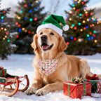 Christmas Dog Bandana–Pink Christmas Tree Triangle Scarf for Small Medium Large Dogs, Soft Cotton Pet Bib for Winter & New Year, Adjustable Dog Kerchief