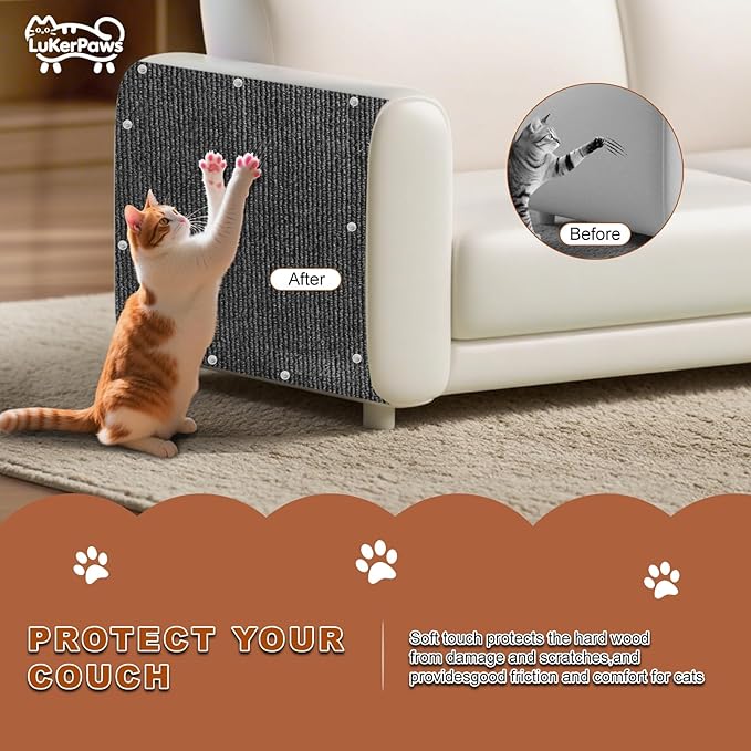 Cat Scratch Mat, Self-Adhesive Trimmable cat Scratch Furniture Protector for Couch, cat Scratch pad，cat Tree，DIY Climbing Carpet for Cat Tower Replacement Pads (Light Gray, 39.4" x 15.8")