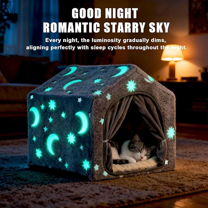 Indoor Dog House, Night-Luminous Star Dog Tent with Frame, Washable Dog Cave Bed, Suitable for 8-20 lb Puppy and Cat