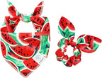 E-Clover Dog Bandanas Summer & Matching Scrunchie Set Dog Bandana Bibs Washable Kerchief Scarf for Medium Large Dogs & Owner Watermelon